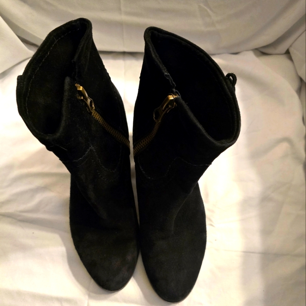 Sam Edelman Louie Black Suede Fringe-Trim Ankle Booties, Block Heel, Size 8.5. - Picture 5 of 10